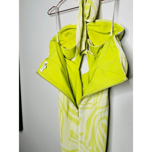 RONNY KOBO X RTR Green Printed Knotted Neckline Waist Cutout Dress Size 4 - Picture 8 of 16